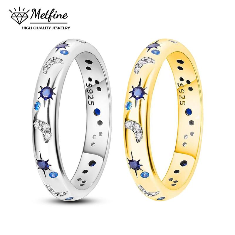 Stars & Moon Pattern Ring for Women All-match Eternity Cute Band Rings for Teen Girls Size 5-11