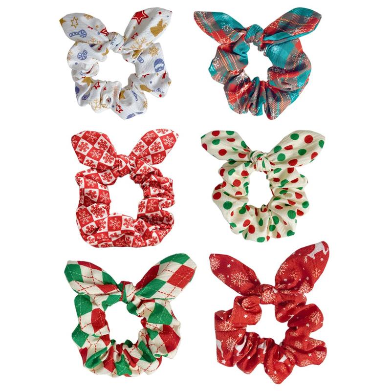 6-Pack Durable Stretchable Christmas Bow Scrunchies for  Girls - Non-Slip Soft Cute Bunny Ear  Pontail Holders For All  Hair - Christmas Gifts for Her