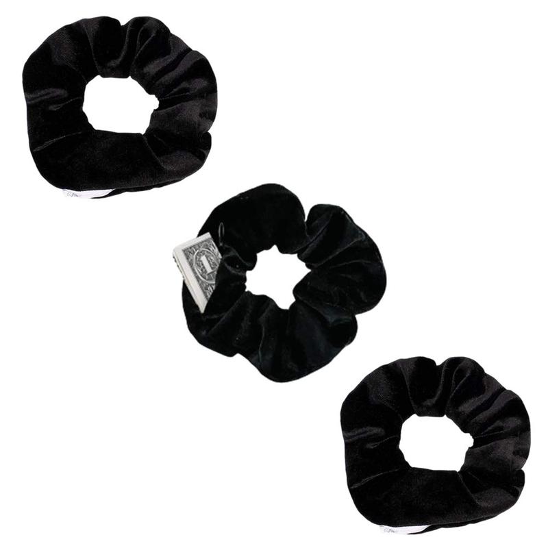 Zipper Scrunchies, Pocket Scrunchie,  & ,  Hair Ties Bracelet, Compatible with  AirPods 3&2&1, Key Money Chapstick Storage Bag, Elastics Hair Band (3PCS Black)