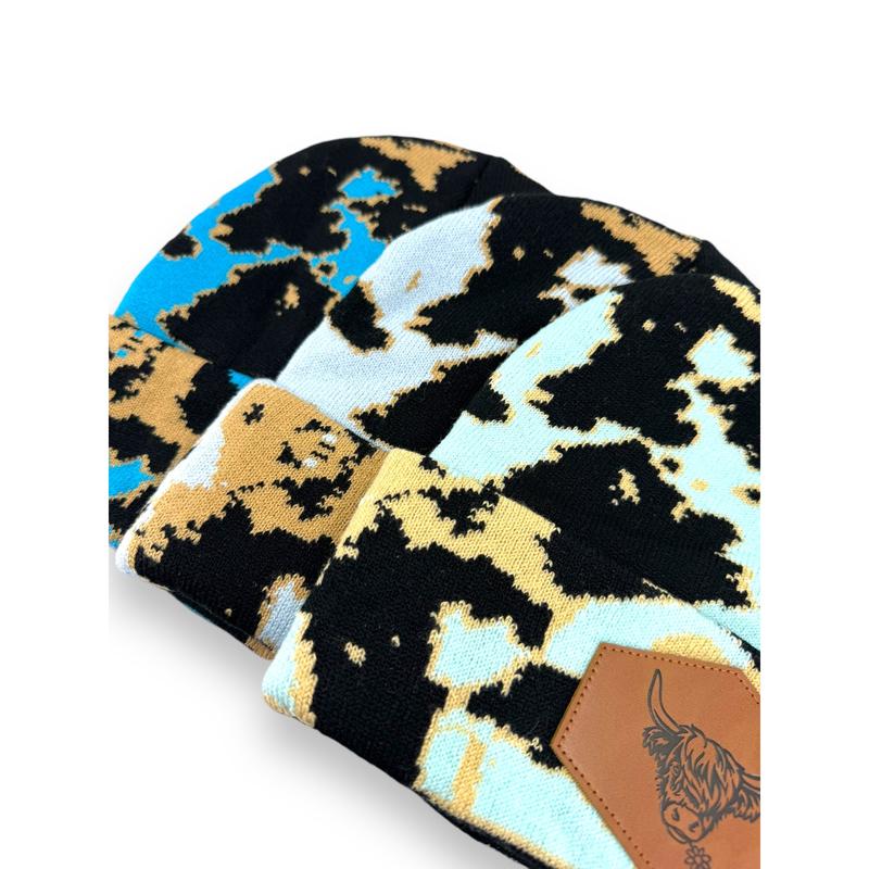 Blue Highland Cow Print Beanie