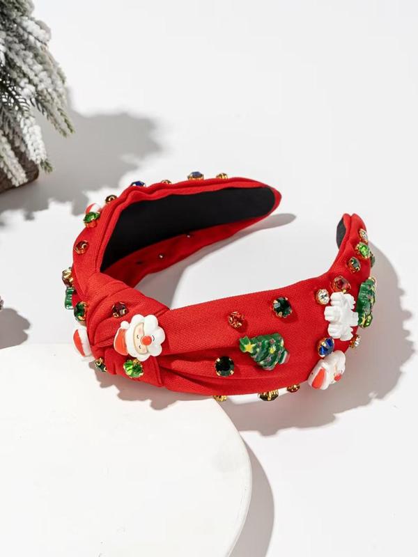 Cute Christmas Themed Knot Design Headband, Rhinestone Decor Hair Hoop for Women & Girls, Fashion Hair Accessories for Party, Daily Clothing Decor