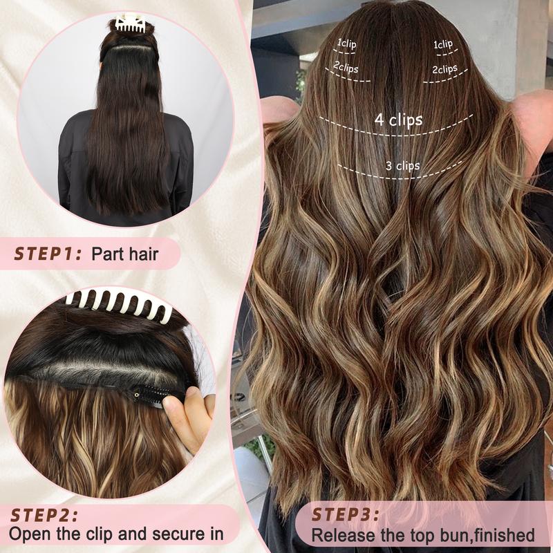 Vigorous Clip in Hair Extensions 6PCS Long Wavy Hairpieces Hair Extensions Clip Ins Soft Synthetic Hairpieces for Women Daily Use(20Inch)