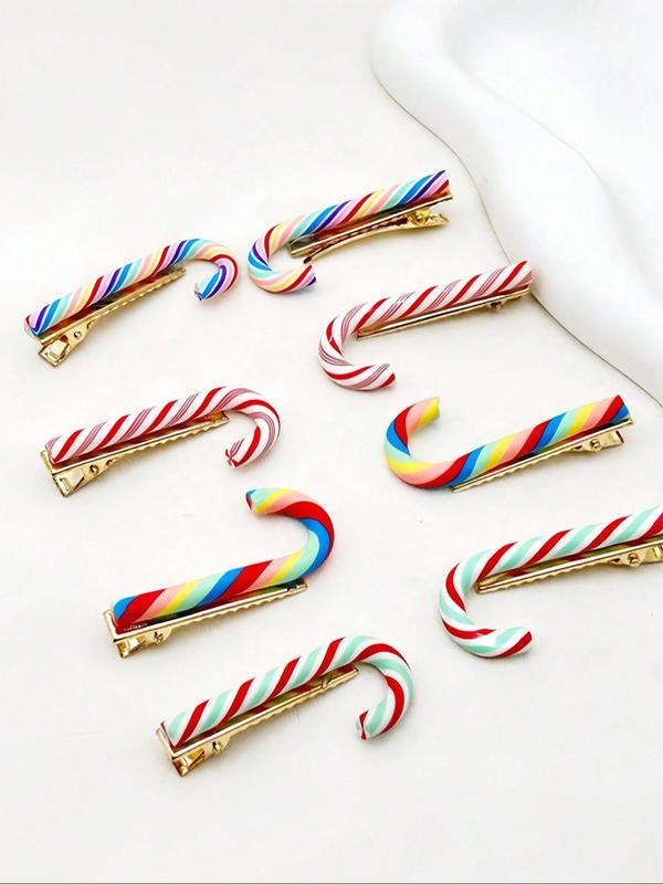 Cute Casual Colorful Candy Cane  Design Hair Clips, Christmas Themed Hair Accessories for Women & Girls, Suitable for Christmas Party Holiday Decor