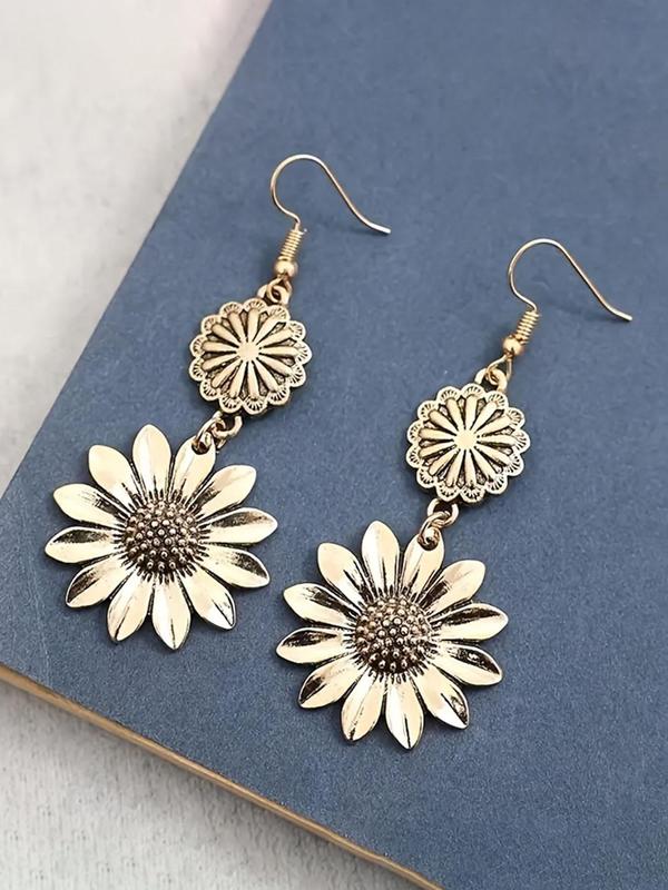 Vintage Sunflower Design Dangle Earrings, Fashionable Jewelry for Women for Party, Daily Clothing Decor, Trendy All-match & Exquisite Jewelry for Birthday Gift