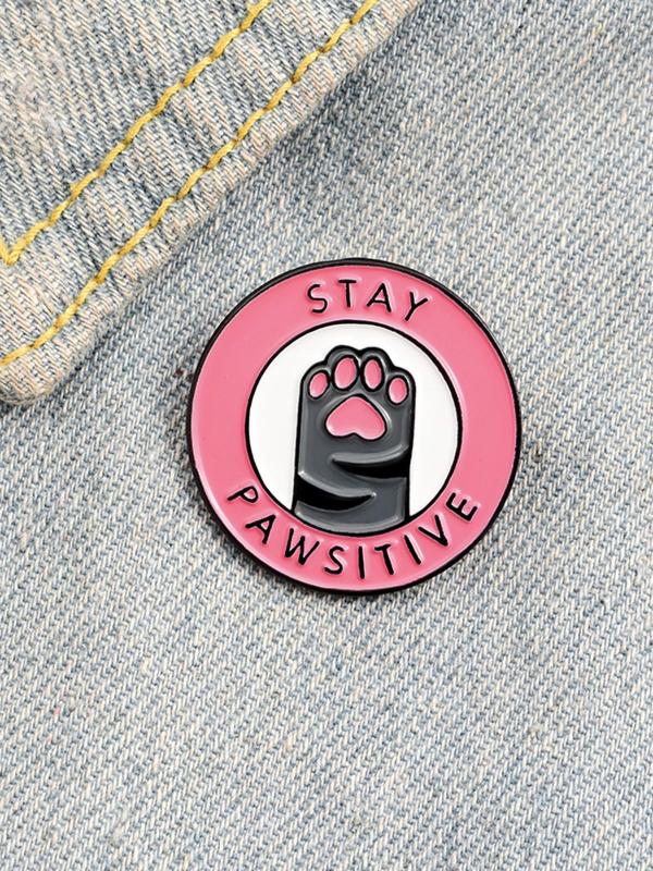 Cute Letter & Cat Paw Print Design Round Brooch Pin, Unisex Fashion Accessories, Enamel Pin for Backpacks, Jeans, Scarves, Hats Decoration