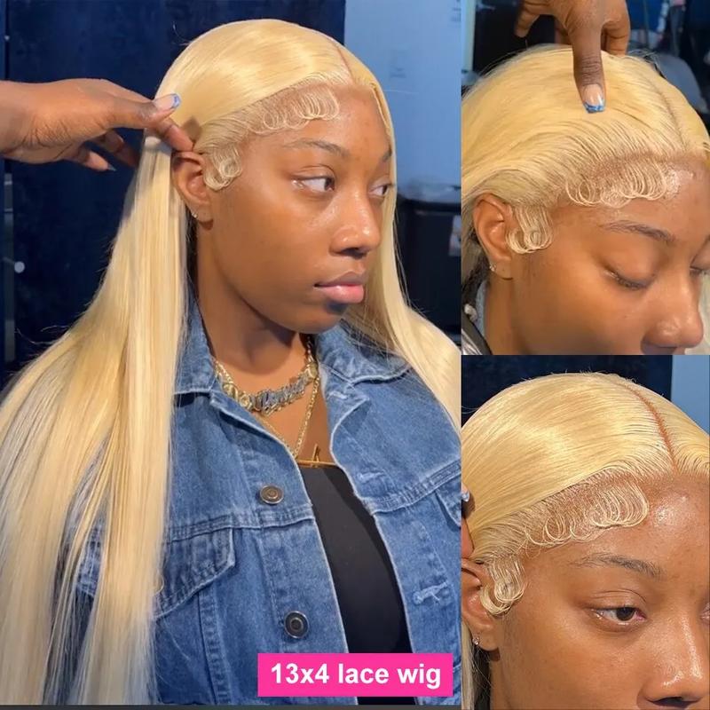 250% Density HD Transparent 613 Blonde Straight 13x4 13x6 Lace Front Human Hair Wigs For Women Brazilian Lace Frontal Wig PrePlucked Buy 1 613  Blonde Wig Get 1 Pink Bag 1 HD Wig Cap 1 Brown Wig Cap and 1 Eyelashes