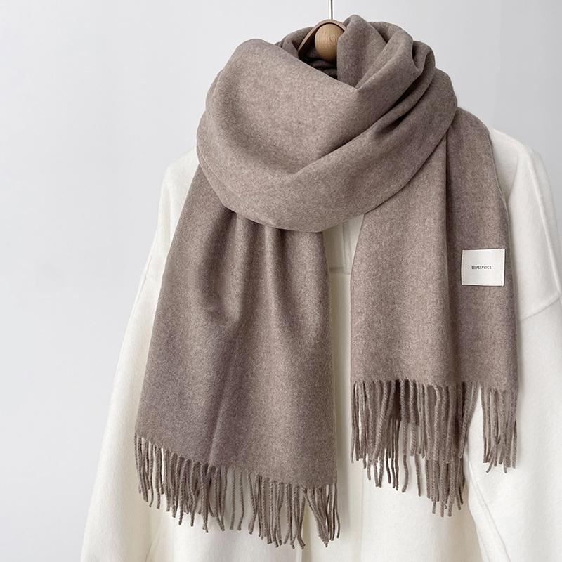 Luna&Dolphin Women Winter Solid Color Scarf Imitation Cashmere Soft Brown White Warm Knitted Woolen Ins Neck Pashmina Big Shawl