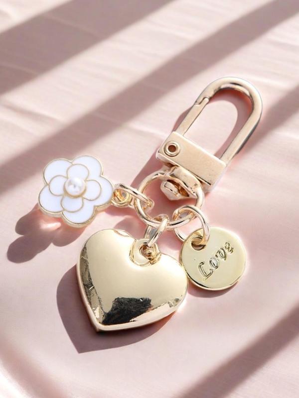 Heart & Flower Design Car Key Chain, Fashionable Key Ring for Women & Men, Keychain for Car, Key, Trendy All-match & Exquisite Keychain for Birthday Gift