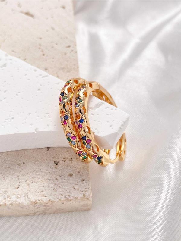 Colorful Rhinestone Decor Hoop Earrings, Elegant Geometric Design Hoop Earrings for Women, Casual Fashion  Luxury Jewelry for Party, Daily Clothing Decor