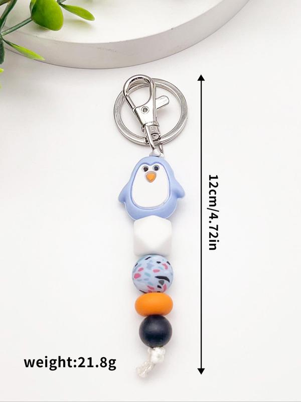 Cute Penguin Design Beaded Decor Keychain, Colorblock Animal Design Keychain for Women & Men, Novelty Key Ring for Bag & Car Key