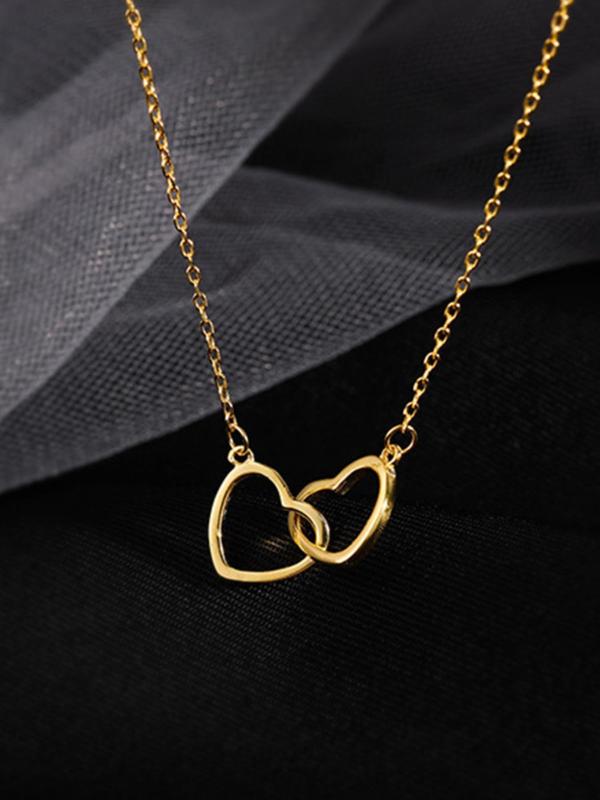 Versatile Double Hollow out Heart Pendant Necklace for Gift, Stainless Steel Chain Necklace Jewelry for Party, Trendy Teen Girl Accessories As Gift for Daily Wear, without Box