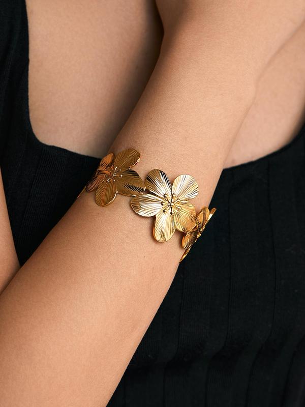 Fashion Flower Design Cuff Bangle, Bracelet for Women & Girls, Vintage Jewelry, New Fashion Jewelry for Party, Daily Clothing Decor, Trendy All-match & Exquisite Jewelry As Gift