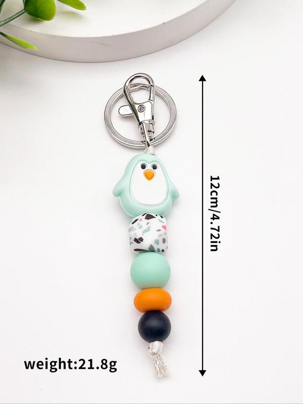 Cute Penguin Design Beaded Decor Keychain, Colorblock Animal Design Keychain for Women & Men, Novelty Key Ring for Bag & Car Key