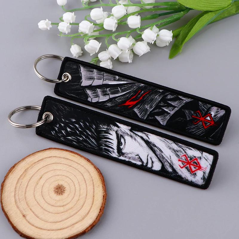 Anime Berserk Jet Tag Keychain for Motorcycles and Cars Key Tag Embroidery Keyring Women Men Fashion Jewelry Accessories Gifts