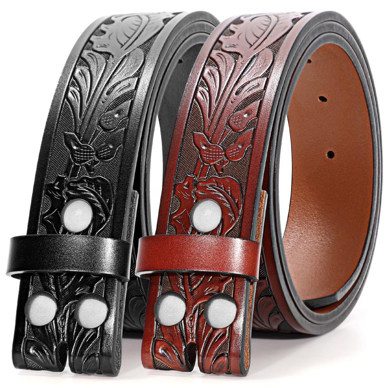 2 Pack Western Leather Belt Strap for Men Women without Buckle Cowboy Cowgirl Tooled Leather Engraved Belt Strap