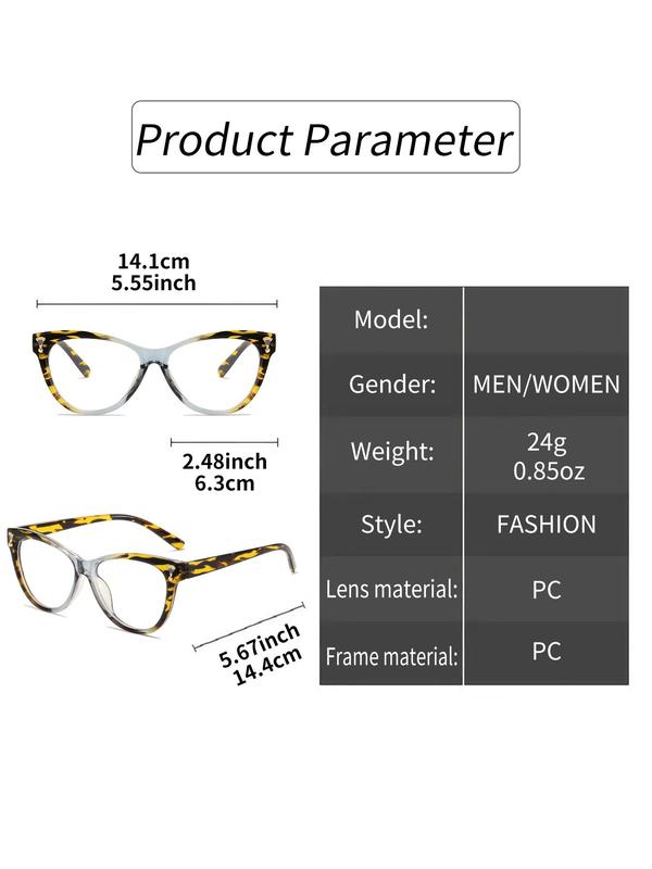 Simple Eyeglasses for Everyday Use, Leopard Pattern Cat Eye Frame Basic Eyeglasses, Fashion Eyewear for Men & Women, Perfect for Student Daily Use