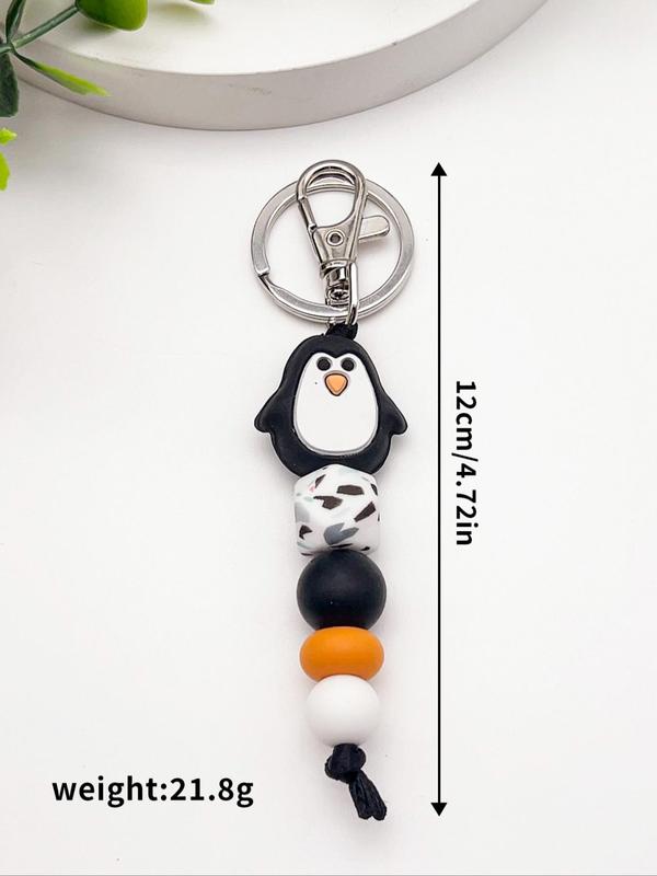 Cute Penguin Design Beaded Decor Keychain, Colorblock Animal Design Keychain for Women & Men, Novelty Key Ring for Bag & Car Key