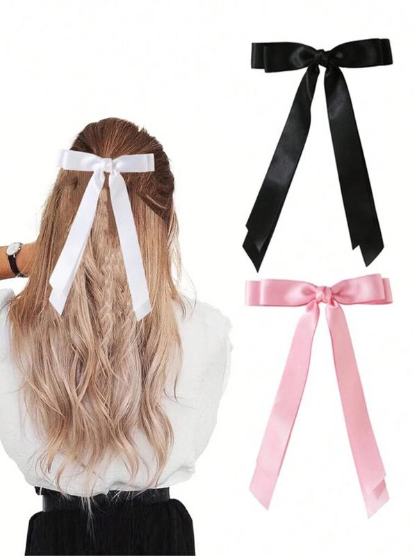 Random Color Bow Decor Hair Clip, 2024 New Style Cute Hair Accessories for Women & Girls, Minimalist Headwear Suitable for Thick Hair Hairstyles Ideas