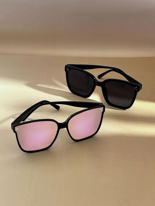 Unisex Simple Style Tinted Lens Sunglasses, Trendy Casual Geometric Square Frame Sunglasses for Everyday Use, Fashion Accessories for Outdoor Activities