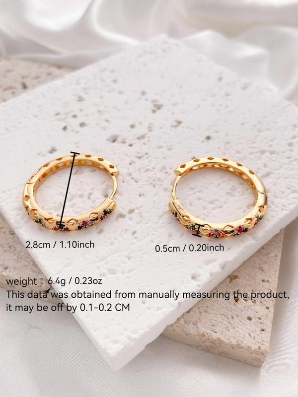 Colorful Rhinestone Decor Hoop Earrings, Elegant Geometric Design Hoop Earrings for Women, Casual Fashion  Luxury Jewelry for Party, Daily Clothing Decor