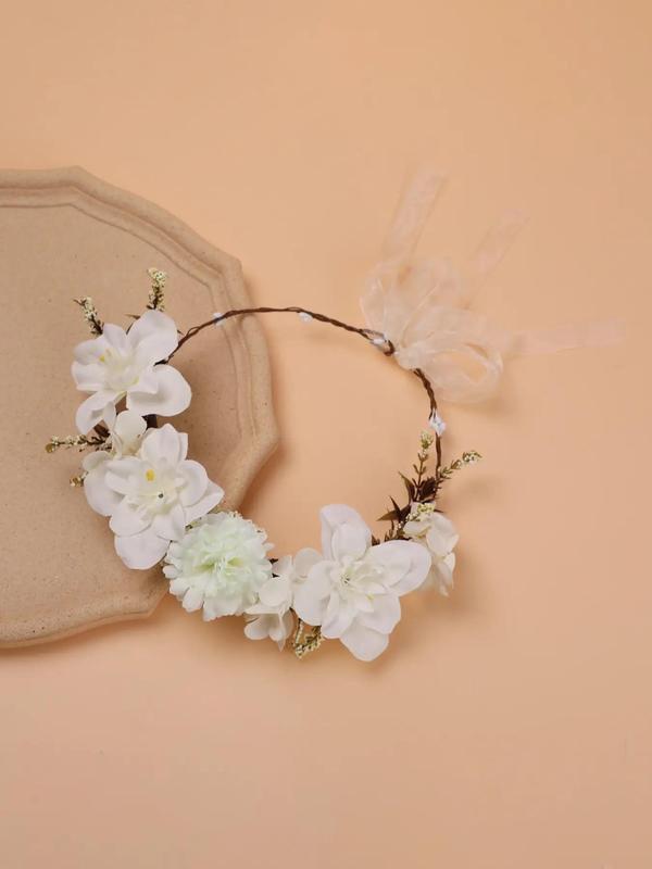 Elegant Floral Headwear for Hairstyle Decor for Girlfriend, Boho Style Flower Decorated Hair Hoop for Wedding Bridal Party, Fashionable Hair Accessories for Women & Girls