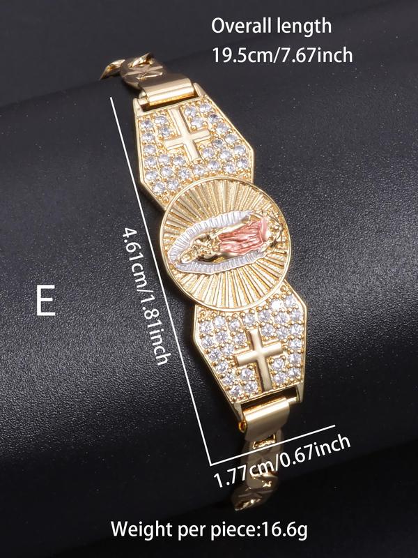 Fashion Rhinestone Decorated Link Bracelet, Fashion Guadalupe, Reaper, Saint Juda Engraving Religion Jewelry for Party, Daily Decor, Trendy All-match & Exquisite Jewelry for Birthday Gift