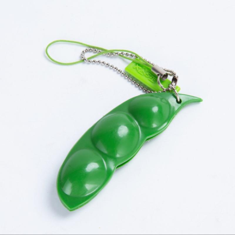 Cute Pea Design Keychain, Squeeze Toy with Key Ring, Stress Relief Toy, Car Keychain, Car Interior Decoration Accessories