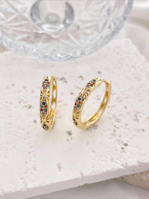 Colorful Rhinestone Decor Hoop Earrings, Elegant Geometric Design Hoop Earrings for Women, Casual Fashion  Luxury Jewelry for Party, Daily Clothing Decor