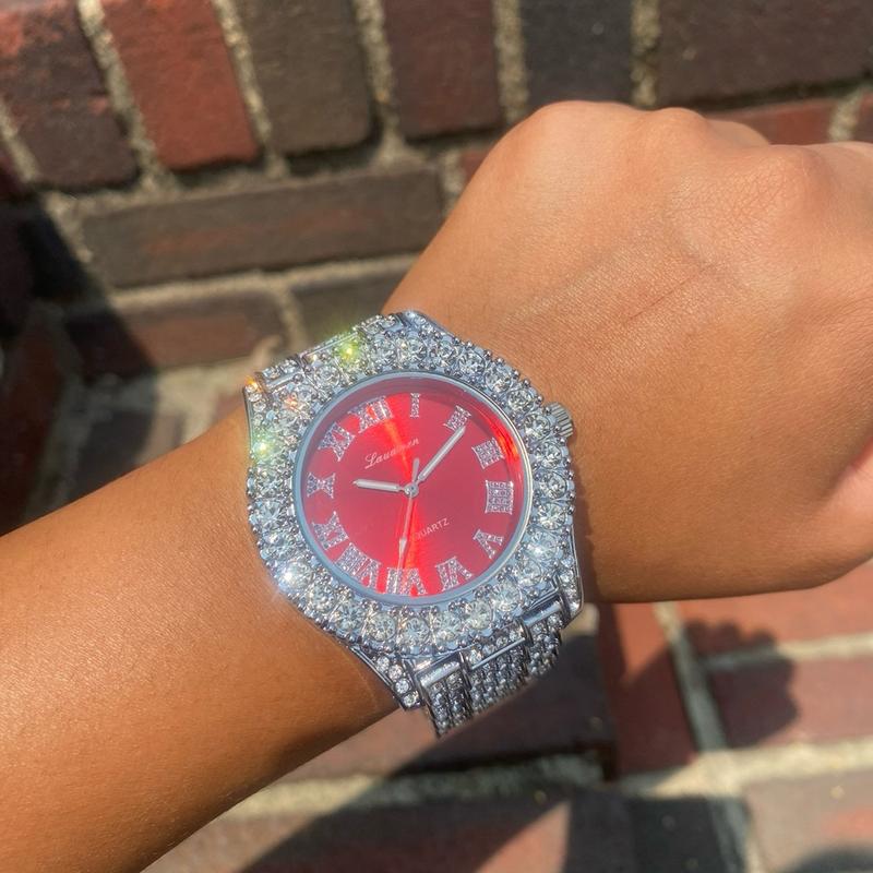 Iced Bling Out Red Blue Silver PT Hip Hop Watch Analog Luxury