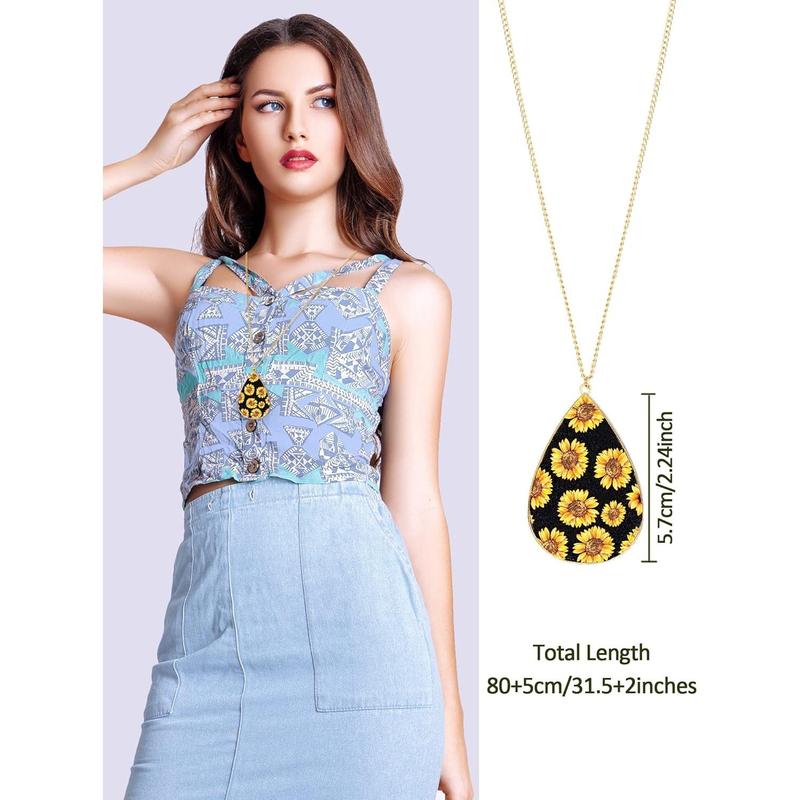 3 count Sunflower Print  Set Sunflower Multi-Layer Bracelets Faux Leather Dangle Earrings Necklace for Women