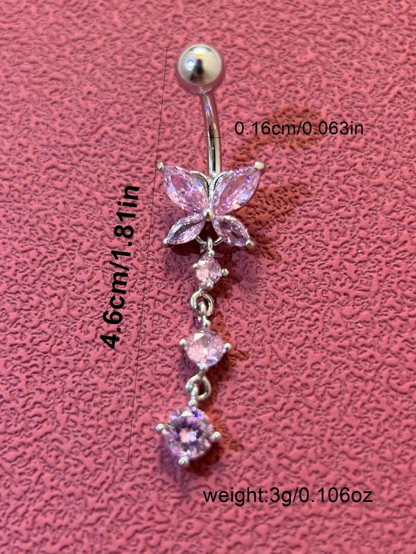 Rhinestone Butterfly Decor Belly Button Ring for Gift, 2024 New Fashion Ear Piercing Jewelry for Party, Daily Clothing Decor, Trendy All-match & Exquisite Jewelry for Birthday Gift