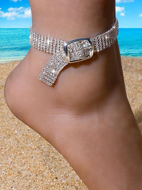 Women's Elegant Rhinestone Decorated Belted Anklet, Exquisite Trendy Anklet, Fashionable Body Jewelry for Women & Girls for Daily & Party Decoration