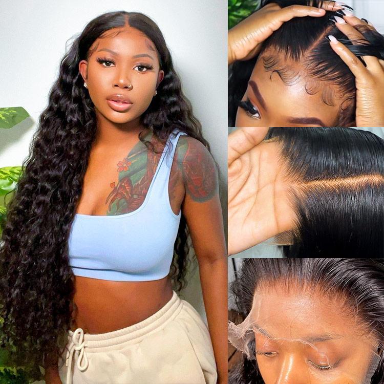 Wiggins Hair Loose Deep Wave 7x4 Pre Cut Ready Go Glueless Wigs Pre Bleached Human Hair Beginners Glueless Wig