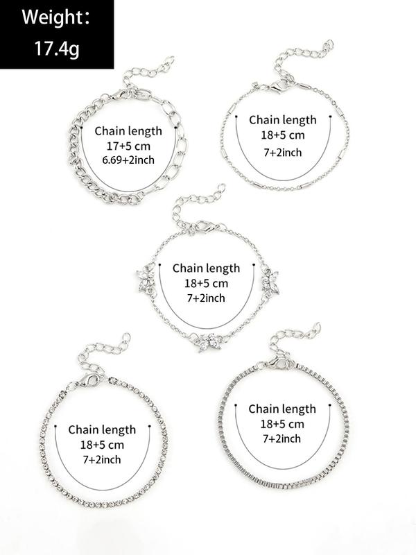 Women's Summer 2024 New Chain & Butterfly Charm Bracelets, 5pcs set Exquisite Matching Bracelets for Girls, Perfect Jewelry, Kawaii Accessories As Birthday Gift