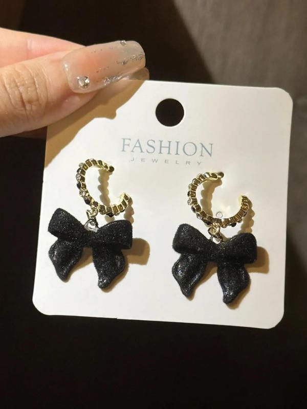 Women's Elegant Rhinestone Decorated Bow Design Dangle Earrings, Cute Trendy Dangle Earrings, Fashionable Jewelry for Women for Daily & Party Decoration