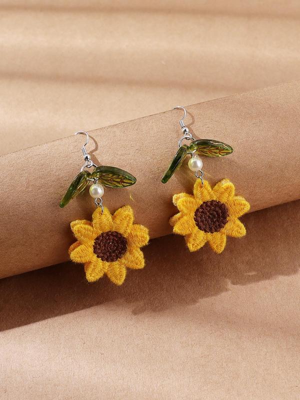 1 Pair Women's Faux Pearl & Flower Decor Dangle Earrings, Casual Cute Dangle Earrings, Fashionable Jewelry For Women As Gift