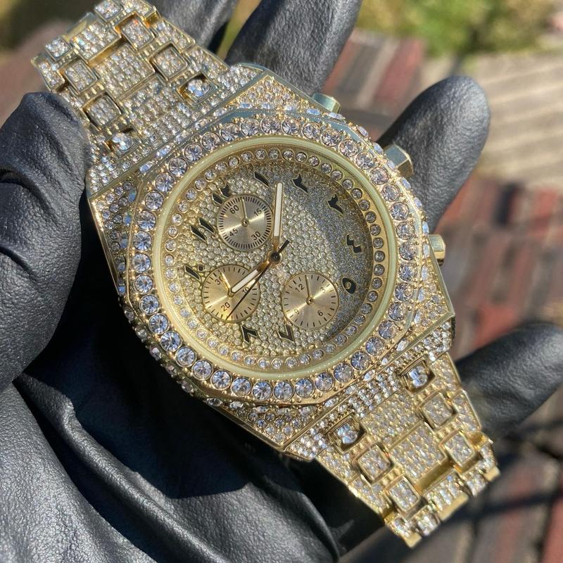 Full Iced Bling Out Gold Plated Mens Heavy Fial Luxury Hip Hop Watch