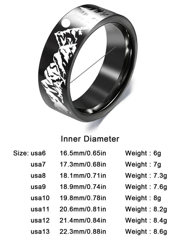 Mountain & Snow Mountain Landscape Pattern Ring, Stainless Steel Ring for Men & Women, Fashion Matching Jewelry for Outdoor Activities