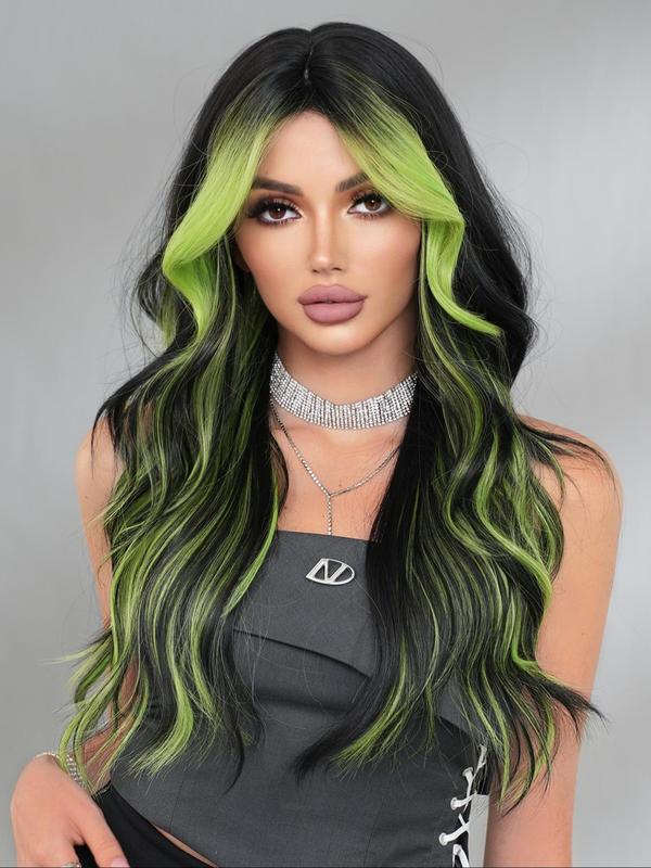 26 Inch Piano & Balayage Color Long Body Wavy Wigs for Women, Natural Looking Gorgeous Fluffy Wigs with Curtain Bangs, Natural Looking Synthetic Full Machine Wigs for Party, Daily Use,  Cheap and Affordable Wigs