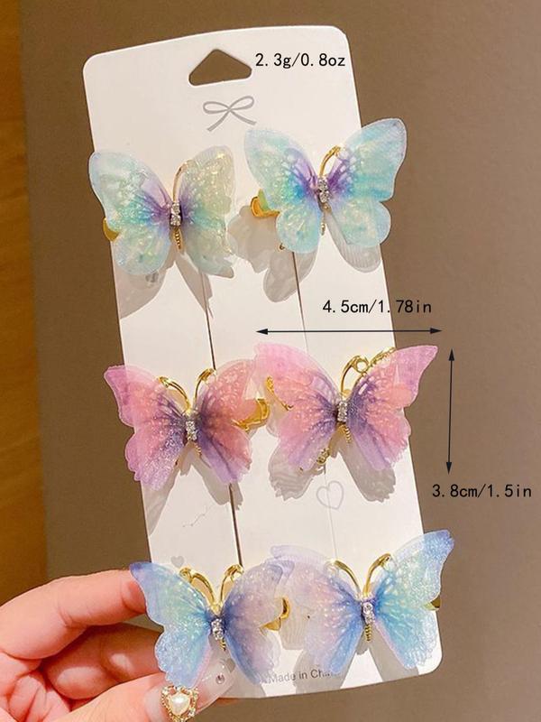 6pcs set Cute Butterfly Design Hair Clips, Ombre Hair Clips, Tulle Series Hair Clips, Retro Fashion Alloy Hair Accessories for Women and Girls