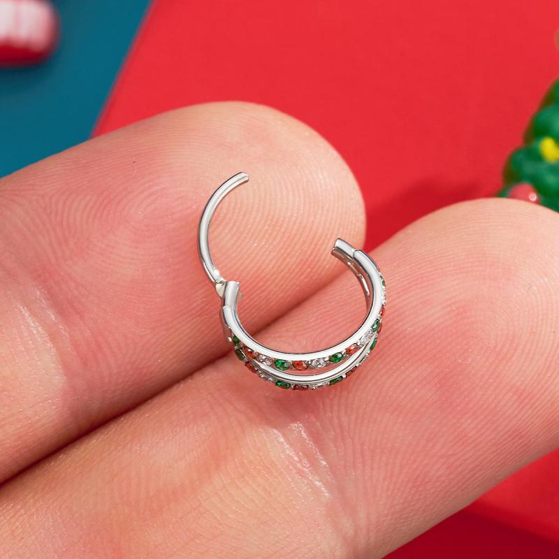 Oufer 18G 20G Christmas Color Combo Double Hoop Nose Ring Christmas Gift