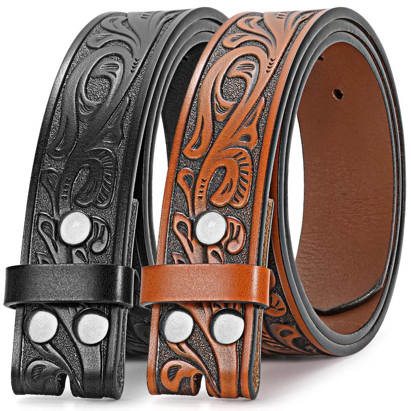 2 Pack Western Leather Belt Strap for Men Women without Buckle Cowboy Cowgirl Tooled Leather Engraved Belt Strap