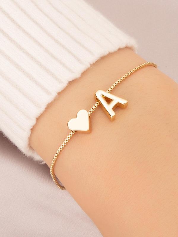 Fashion Alphabet & Heart Charm Link Bracelet, Fashion Jewelry for Party, Daily Clothing Decor, Trendy All-match & Exquisite Jewelry for Birthday Gift