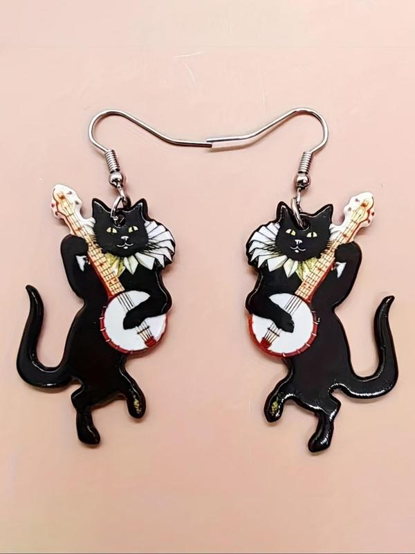 Cute Cat & Guitar Design Dangle Earrings, Fashionable Jewelry for Women, Fashion Jewelry for Party, Daily Clothing Decor, Trendy All-match & Exquisite Jewelry for Birthday Gift