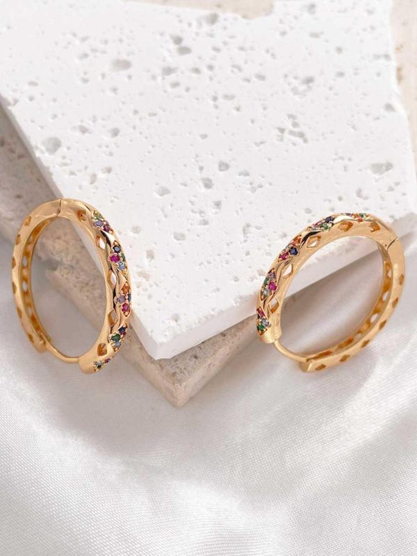 Colorful Rhinestone Decor Hoop Earrings, Elegant Geometric Design Hoop Earrings for Women, Casual Fashion  Luxury Jewelry for Party, Daily Clothing Decor