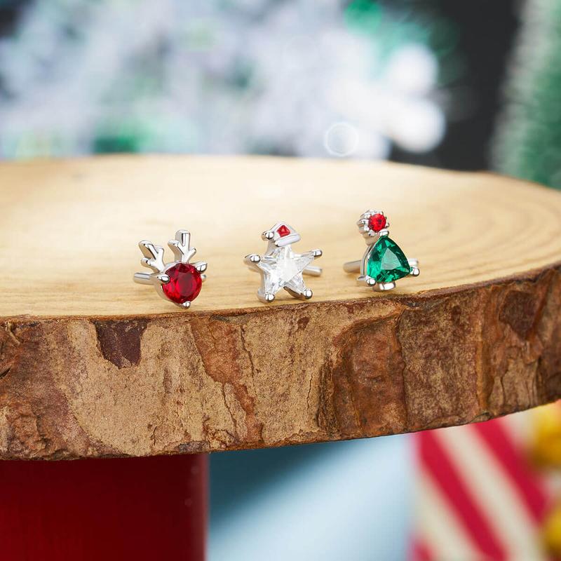 Oufer 20G 3PCS AAA+ Grade  L-Shaped Christmas Rudolph Star Tree Nostril Nose Piercing Studs Pack