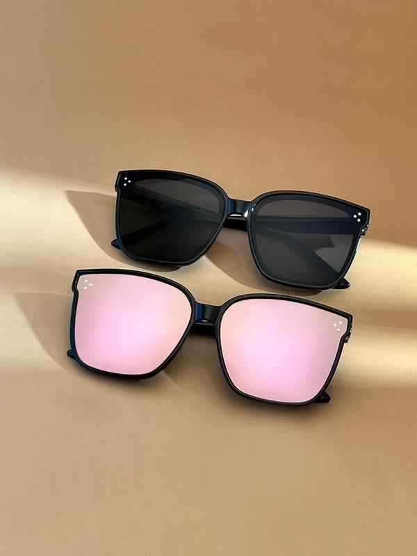 Unisex Simple Style Tinted Lens Sunglasses, Trendy Casual Geometric Square Frame Sunglasses for Everyday Use, Fashion Accessories for Outdoor Activities