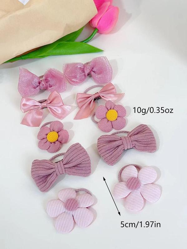 Cute Bow & Flower Design Hair Ties, 10pcs set Sweet Ponytail Holders for Women & Girls, Minimalist All-match Hair Accessories for Hairstyle Ideas