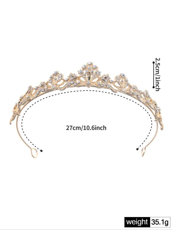 Zinc Alloy Rhinestone Decor Bridal Headwear, 2024 New Style Crown Design Headbands Suitable for Parties, Birthdays, Wedding Occasions for Women Girls