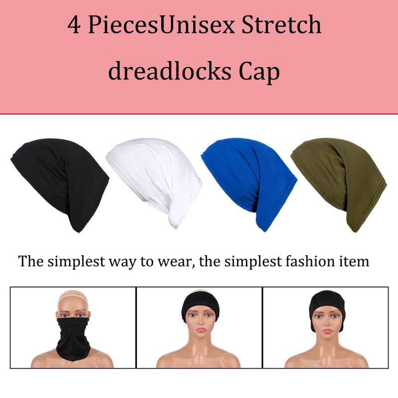 4 count Unisex Dreadlock Bands Tubes Elastic Braids Cap Long Hair Dreadlocks Band Wide Headbands for Men and Women Athletic  Wicking Headwear for  Workout Yoga Multi Function for